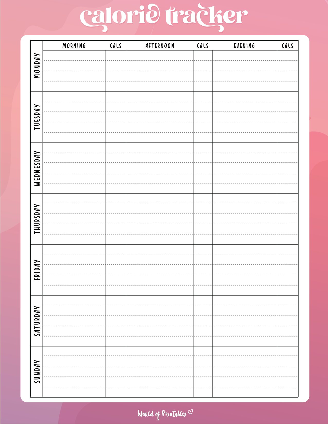 free printable calorie tracker - world of printables